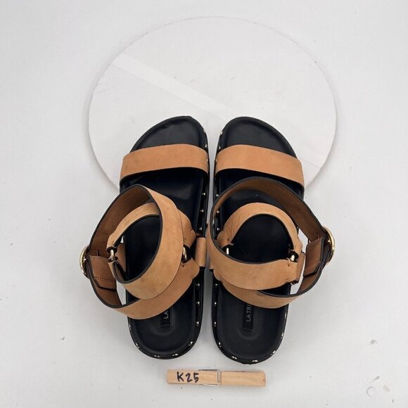 LA Tribe Women Size EU 40 US 9 Brown Leather Ankle Buckle Studed Platform Sandal - Picture 13 of 15